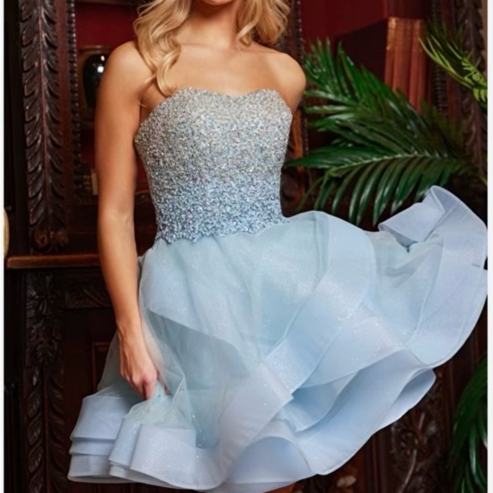 Jovani Strapless Light Blue Dress worn for once for 3 hours.